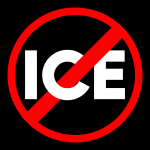 ICE in white text against a black background, with a red circle and strikethrough on top of it.